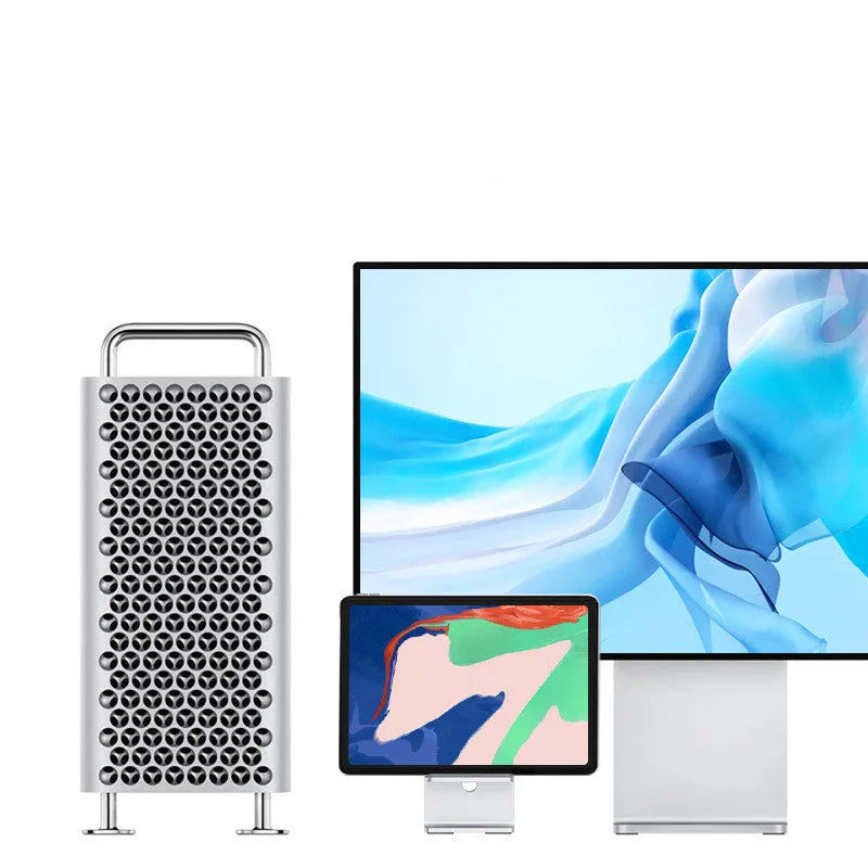Alloy mobile phone holder bracket for desktop with adjustable arm in dark space grey or silver