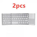 Folding Bluetooth keyboard with 64 ABS keys, touch plate, rechargeable battery, black and white options