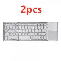 Folding Bluetooth keyboard with 64 ABS keys, touch plate, rechargeable battery, black and white options