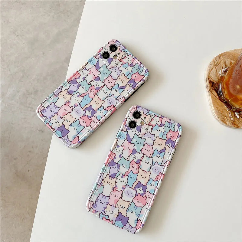 Colourful cartoon printed TPU protective case for iPhone with raised edges around camera and screen