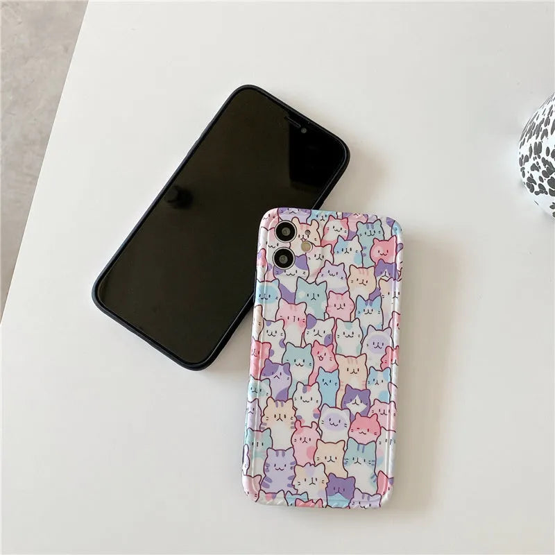 Colourful cartoon printed TPU protective case for iPhone with raised edges around camera and screen