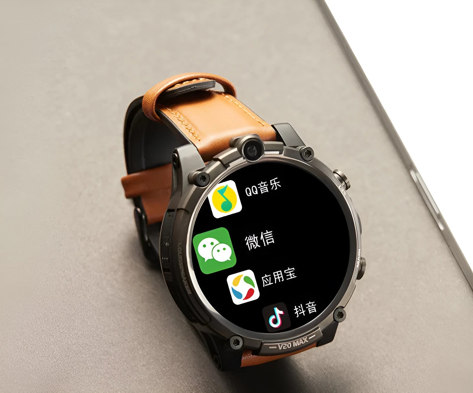 Black smart phone watch with 1.6 inch screen showing heart rate monitoring display
