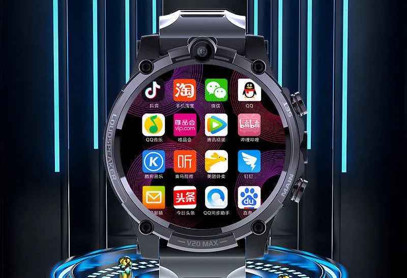 Black smart phone watch with 1.6 inch screen showing heart rate monitoring display