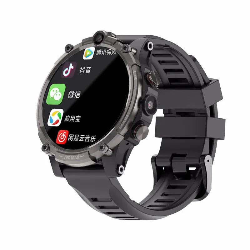 Black smart phone watch with 1.6 inch screen showing heart rate monitoring display