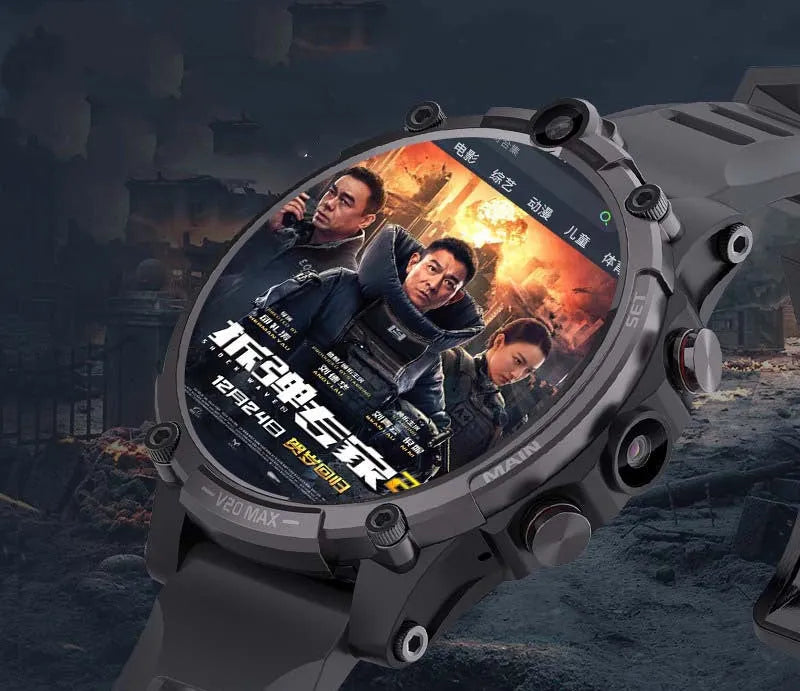 Black smart phone watch with 1.6 inch screen showing heart rate monitoring display