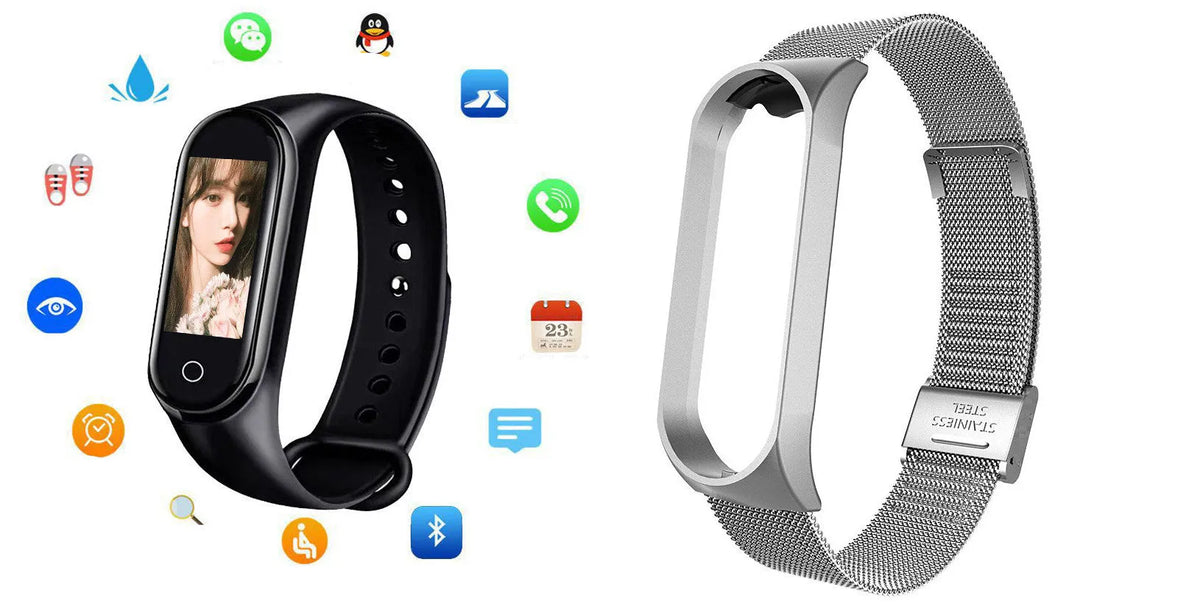M4s smart bracelet touch fitness tracker with TPU wristband and plastic aluminium alloy body in Black, Blue, or Red