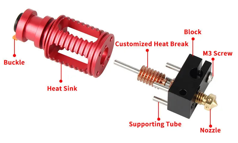 Upgraded Seal extruder with orange buckle and 0.4mm nozzle, Dragon Hotend ultra-precision extrusion head for 3D printer