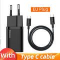 Black and white USB C fast charger plug, 20W, PD3.0, European standard, compatible with iPhone 12 Pro Max