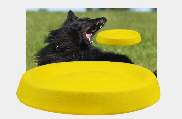 Yellow EVA plastic dog throwing toy for fetch training and bonding exercises