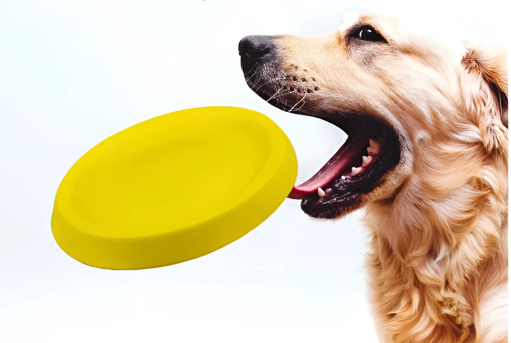 Yellow EVA plastic dog throwing toy for fetch training and bonding exercises