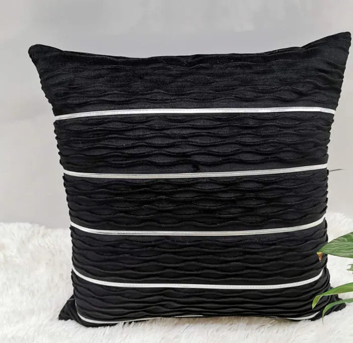 Striped velvet cushion cover in multiple colours showing 45cm square dimensions