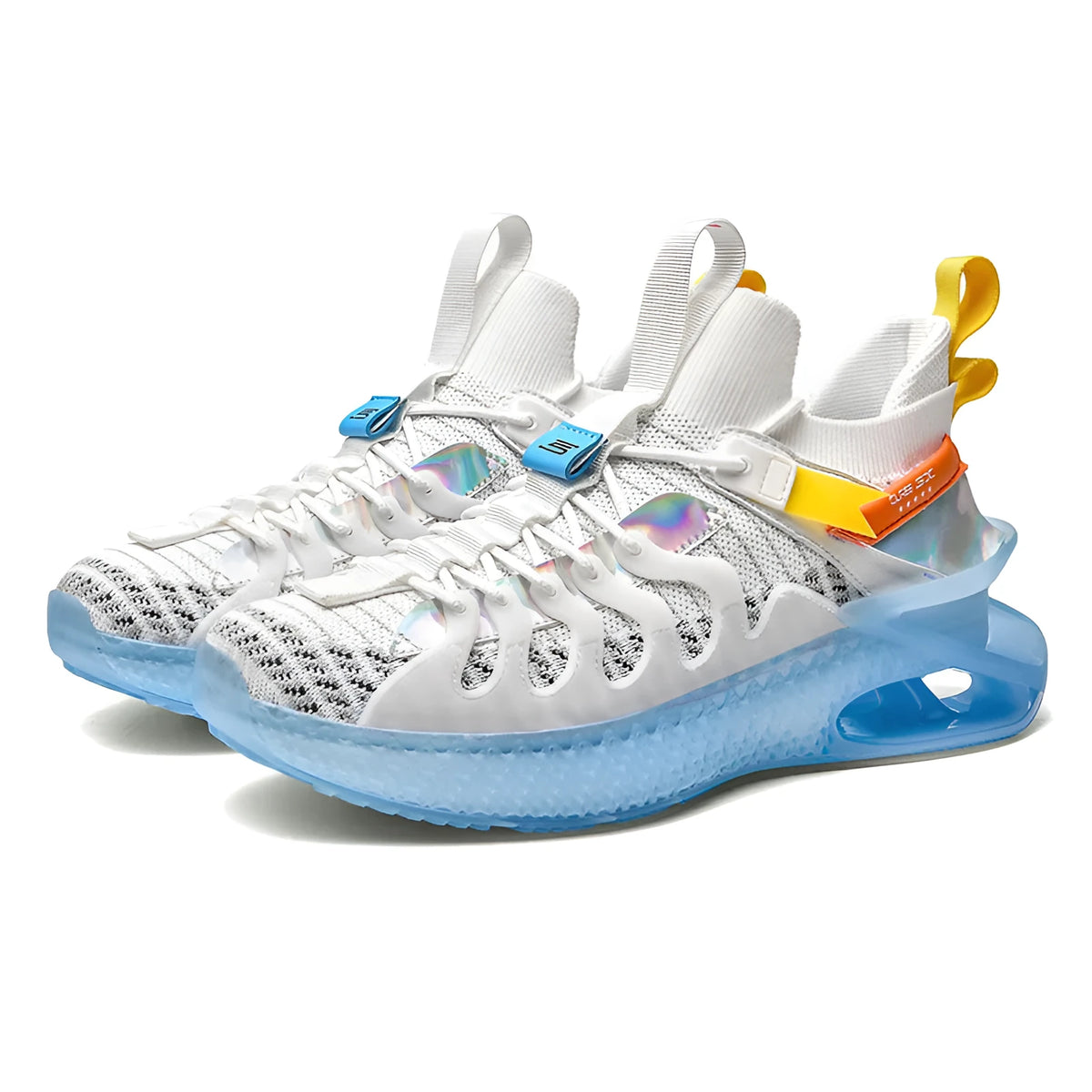 Men's breathable mesh sports shoes with rubber sole, front tie laces, plus sizes 39-46, black blue colour