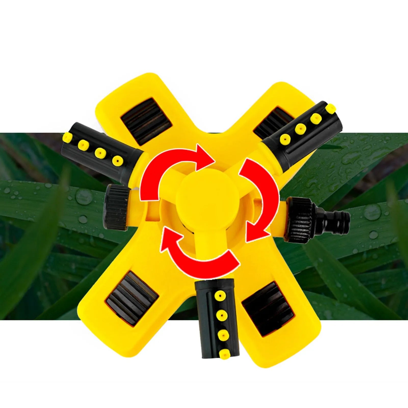 Tandem Rotary Sprinkler 360 degree automatic rotating head for garden lawn irrigation in photo colour