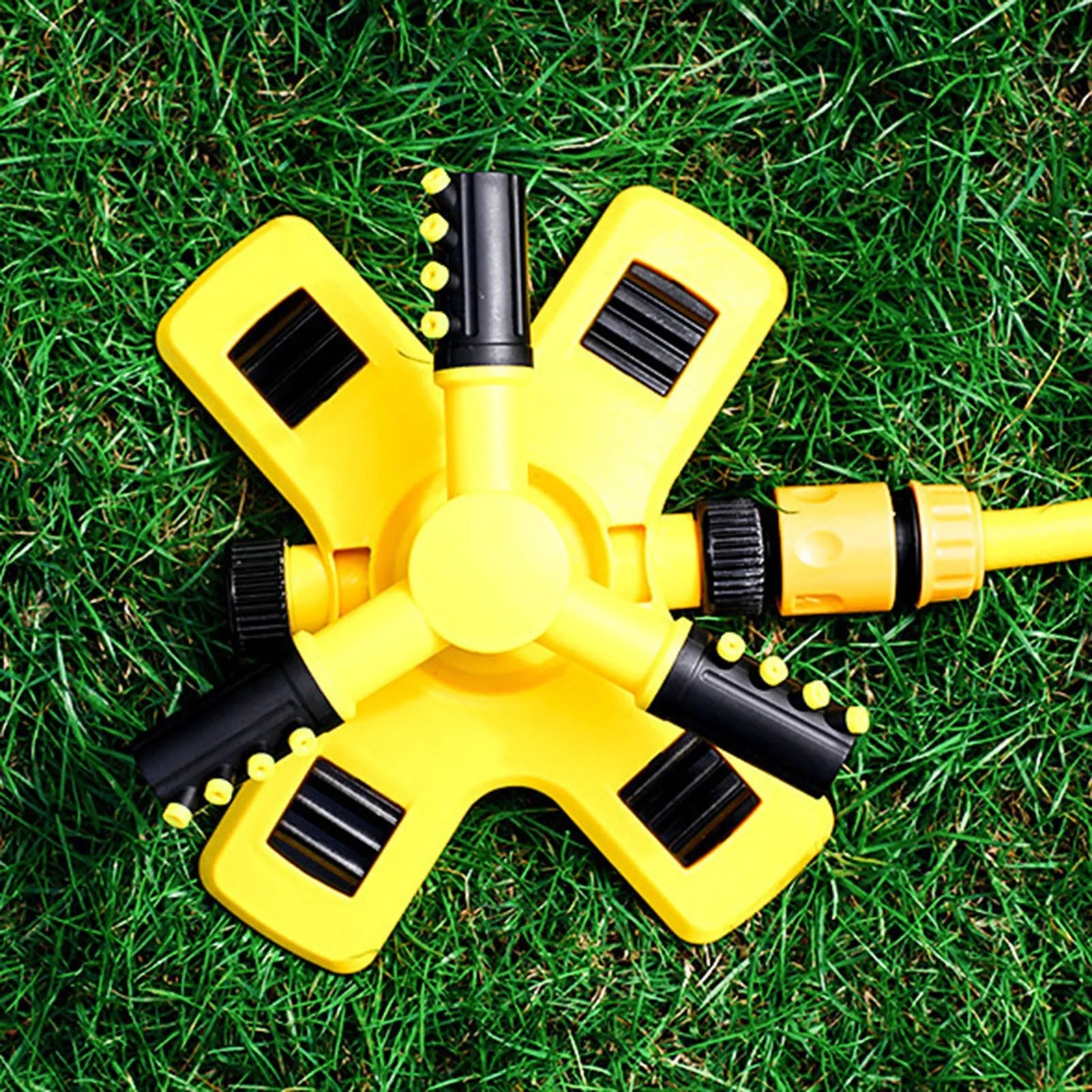 Tandem Rotary Sprinkler 360 degree automatic rotating head for garden lawn irrigation in photo colour