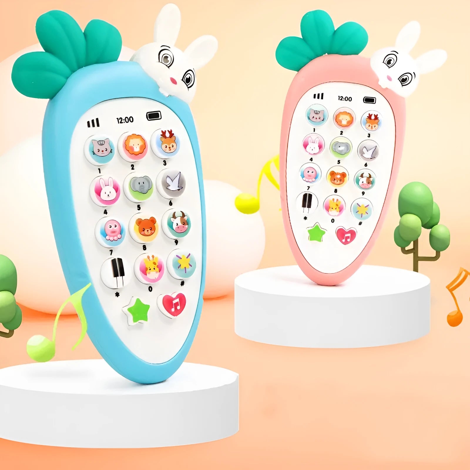 Pink baby electronic phone toy with buttons for educational music and sound play