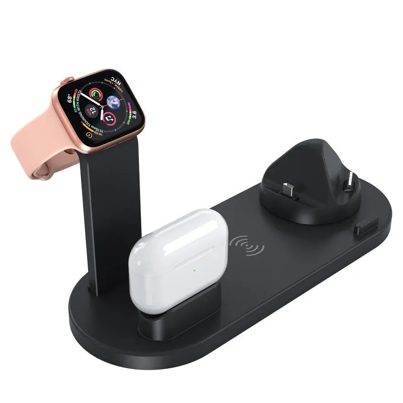 Three-in-one wireless charging bracket for iPhone devices with USB connection