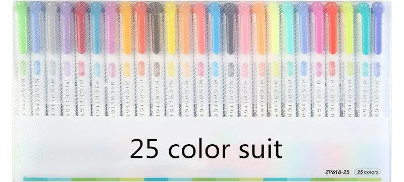 25 colour double head highlighter set in plastic shell with boxed packaging