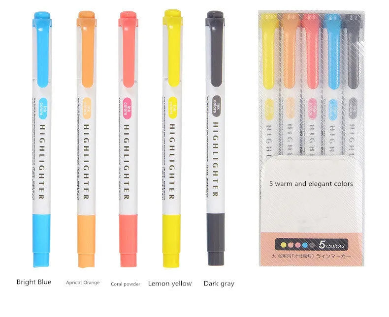 25 colour double head highlighter set in plastic shell with boxed packaging