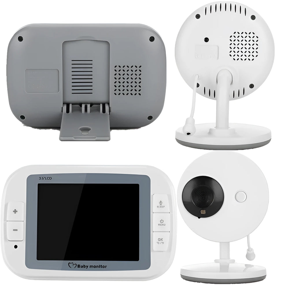 White wireless baby monitor with 3.5-inch screen and a separate UFO-style camera unit