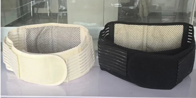 Self-heating waist protection belt with elastic cloth construction and magnetic support elements