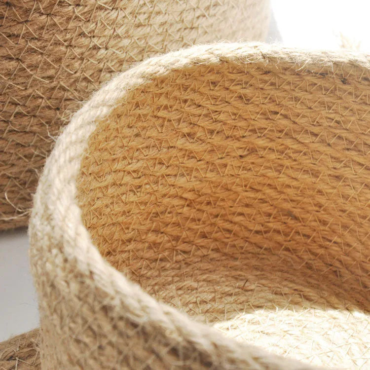 Japanese style linen fabric storage basket with a lid in small, medium, and large sizes.