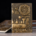 European relief retro notepad with embossed leather cover in green bronze, red bronze, or silver, sized 21.5x14.5cm.