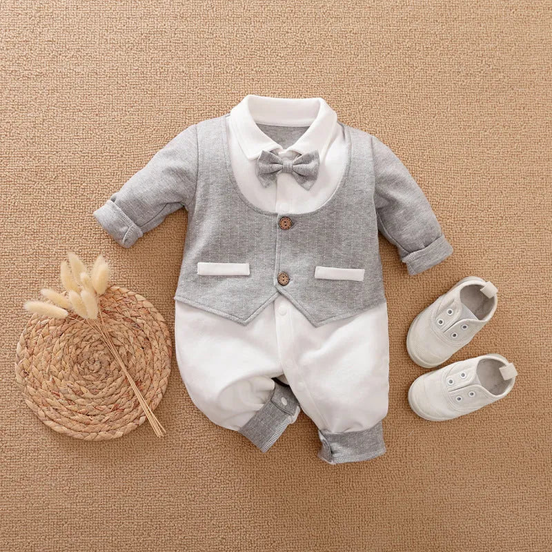 Cotton baby jumpsuit long sleeve in gentleman style for spring and autumn wear