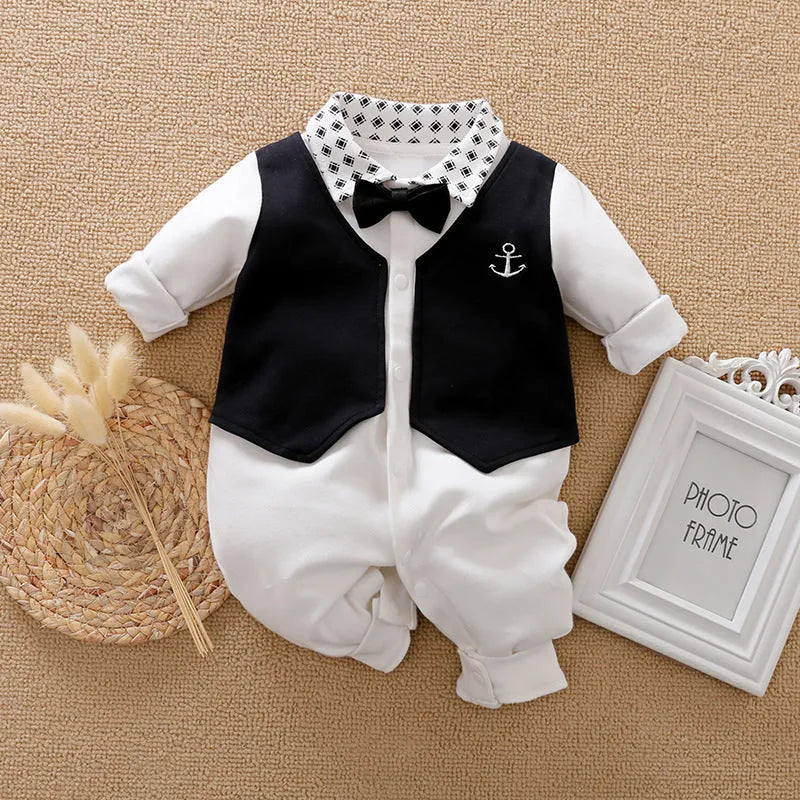 Cotton baby jumpsuit long sleeve in gentleman style for spring and autumn wear