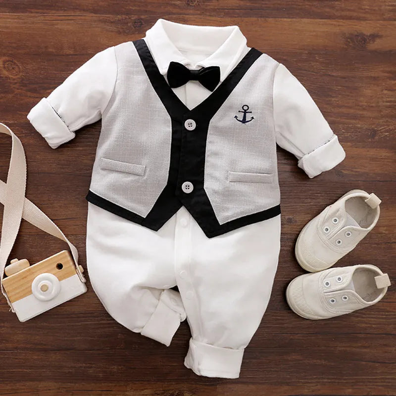 Cotton baby jumpsuit long sleeve in gentleman style for spring and autumn wear