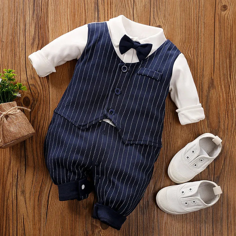 Cotton baby jumpsuit long sleeve in gentleman style for spring and autumn wear