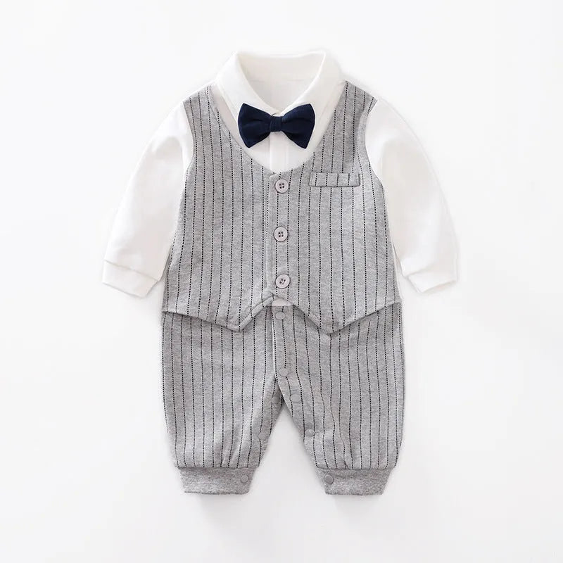 Cotton baby jumpsuit long sleeve in gentleman style for spring and autumn wear