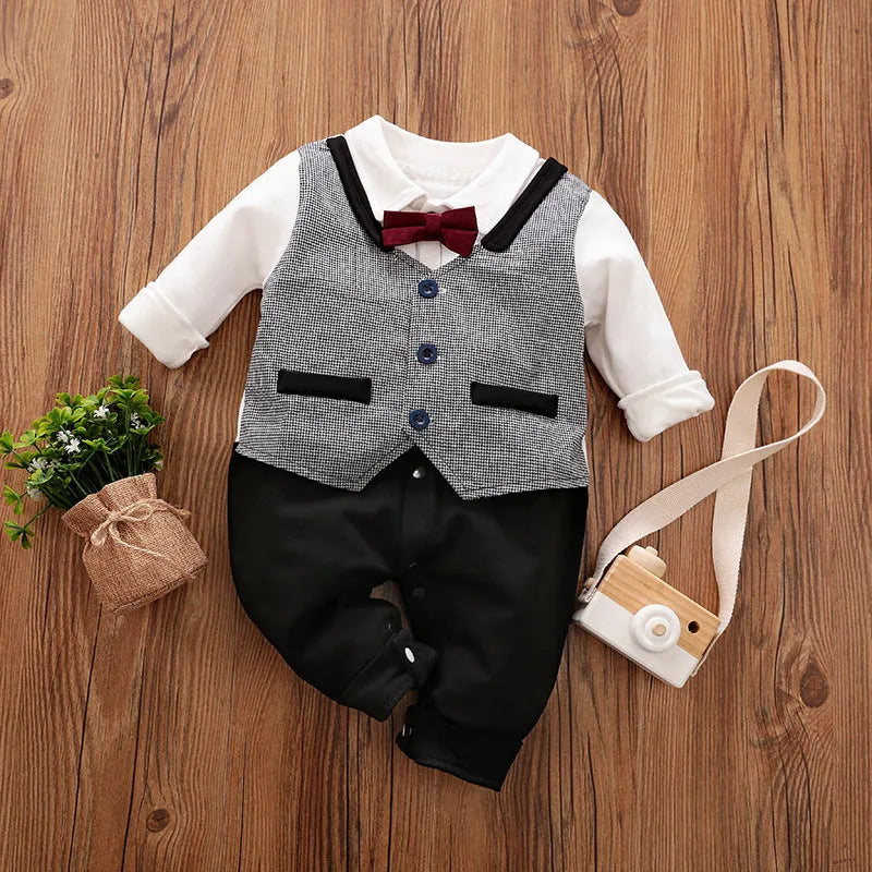 Cotton baby jumpsuit long sleeve in gentleman style for spring and autumn wear