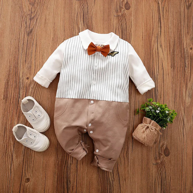 Cotton baby jumpsuit long sleeve in gentleman style for spring and autumn wear
