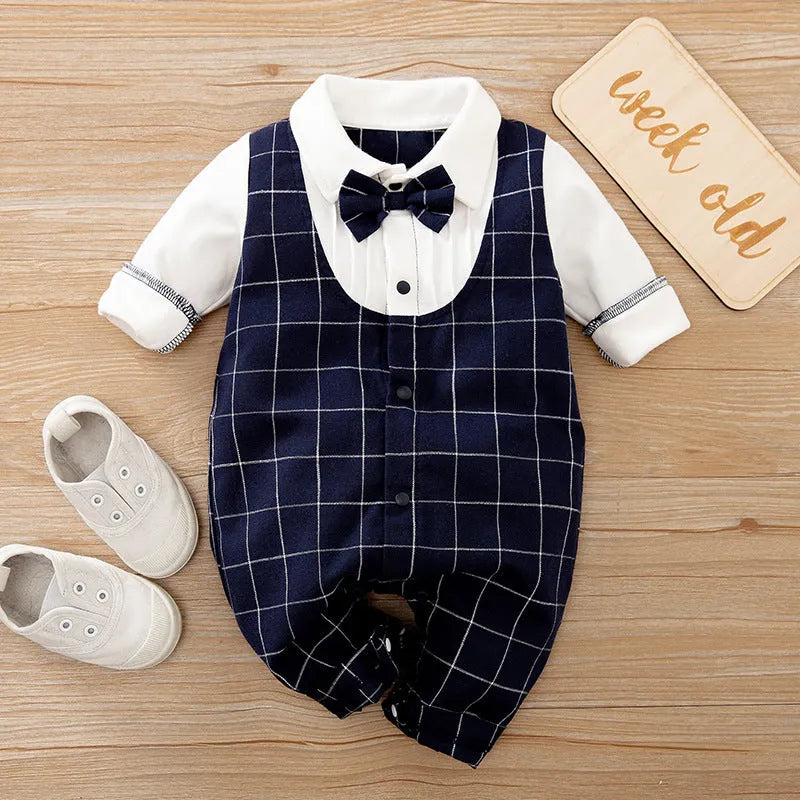 Cotton baby jumpsuit long sleeve in gentleman style for spring and autumn wear
