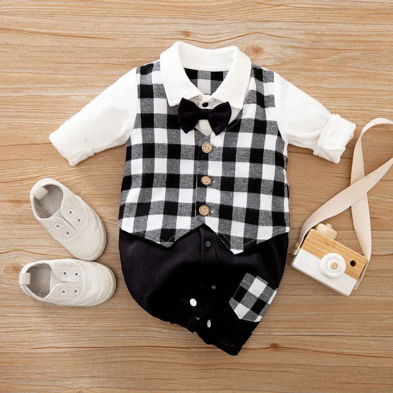 Cotton baby jumpsuit long sleeve in gentleman style for spring and autumn wear
