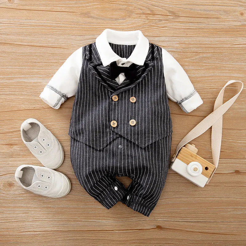 Cotton baby jumpsuit long sleeve in gentleman style for spring and autumn wear