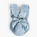 Blue denim lace baby romper, sleeveless 100% cotton bodysuit, pullover triangle climb style for spring