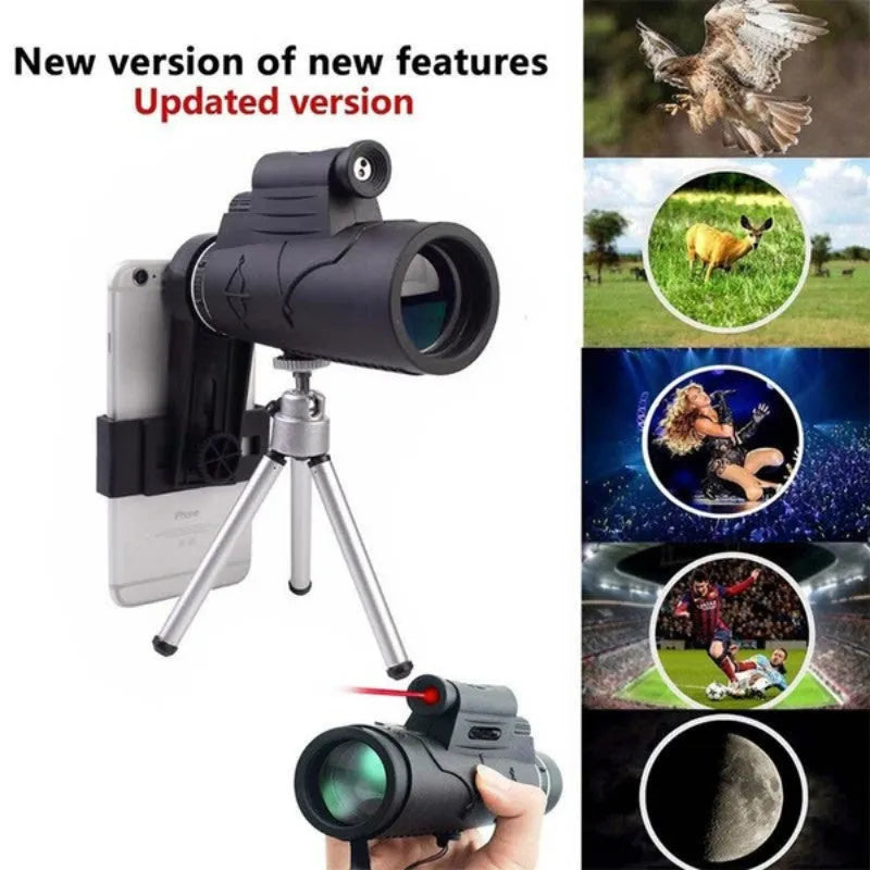 Cloth-covered 10x monocular civilian telescope for watching scenery, shown with universal clip and aluminium bracket option