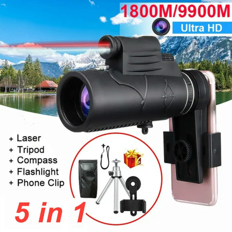 Cloth-covered 10x monocular civilian telescope for watching scenery, shown with universal clip and aluminium bracket option
