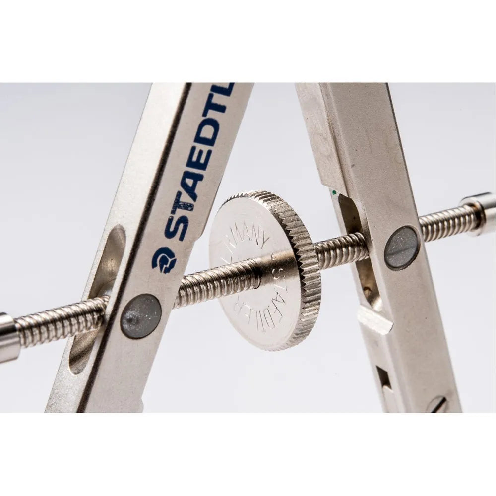 STAEDTLER steel car compass with telescopic rod showing 265mm drawing capacity