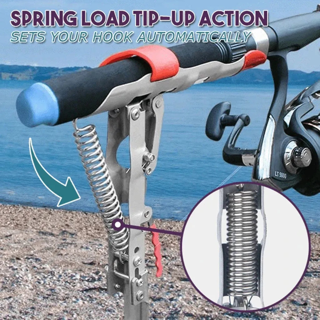 Automatic stainless steel sea rod holder with 32cm storage length and silver red finish