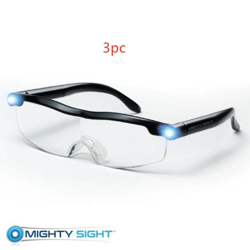 Transparent black USB LED reading glasses with scheduled illumination feature and ABS frame