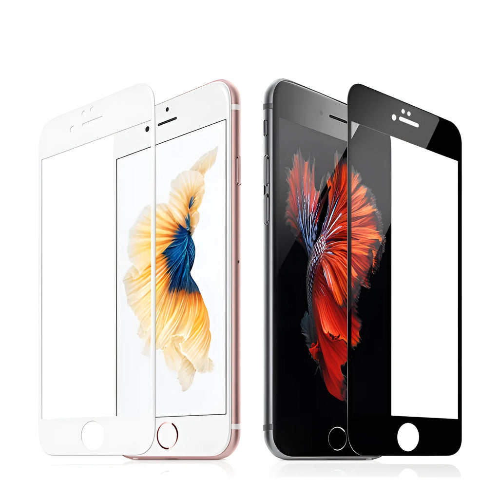 Three-piece tempered glass screen protector for iPhone 6S 7 8 models with full coverage and anti-fingerprint coating