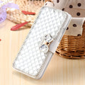 Luxury bling crystal rhinestone wallet flip cover case for iPhone and Samsung phones in Rose Gold