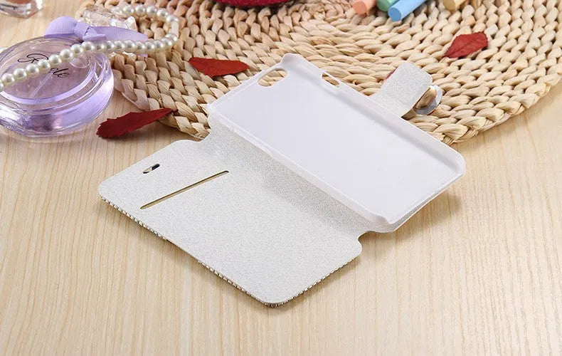 Luxury bling crystal rhinestone wallet flip cover case for iPhone and Samsung phones in Rose Gold