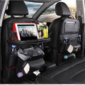 PU leather car storage hanging bag with multiple pockets in choice of six colours attached to car seat back