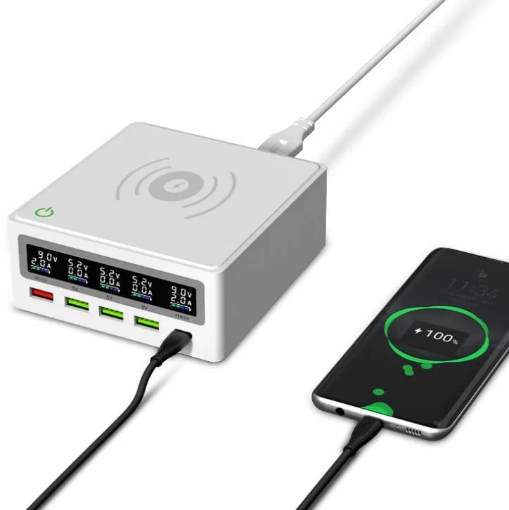 Amazon Explosive PD65W five-port USB charger with wireless charging pad and UK plug