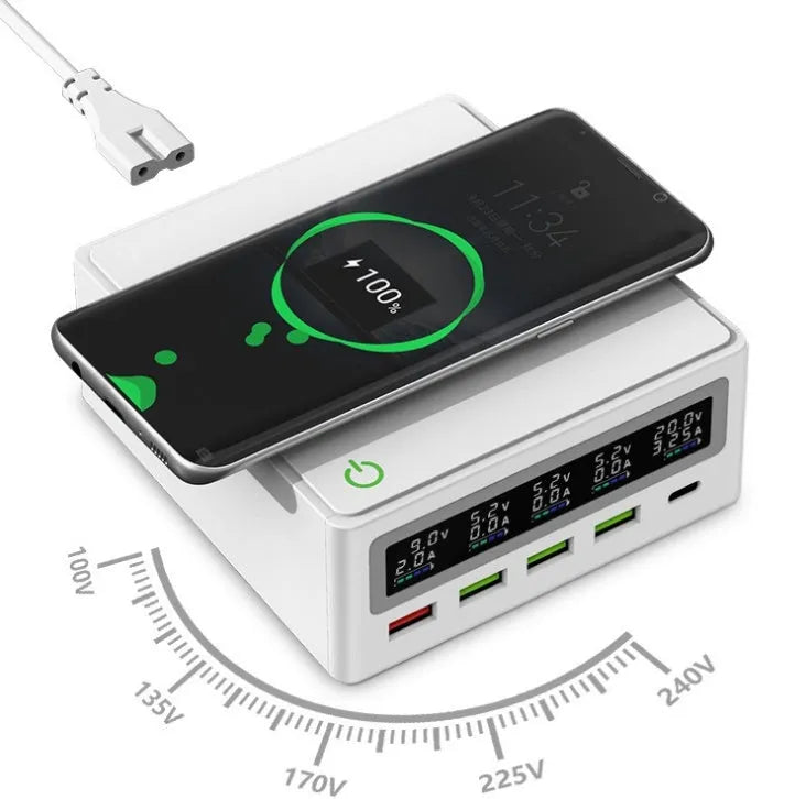 Amazon Explosive PD65W five-port USB charger with wireless charging pad and UK plug