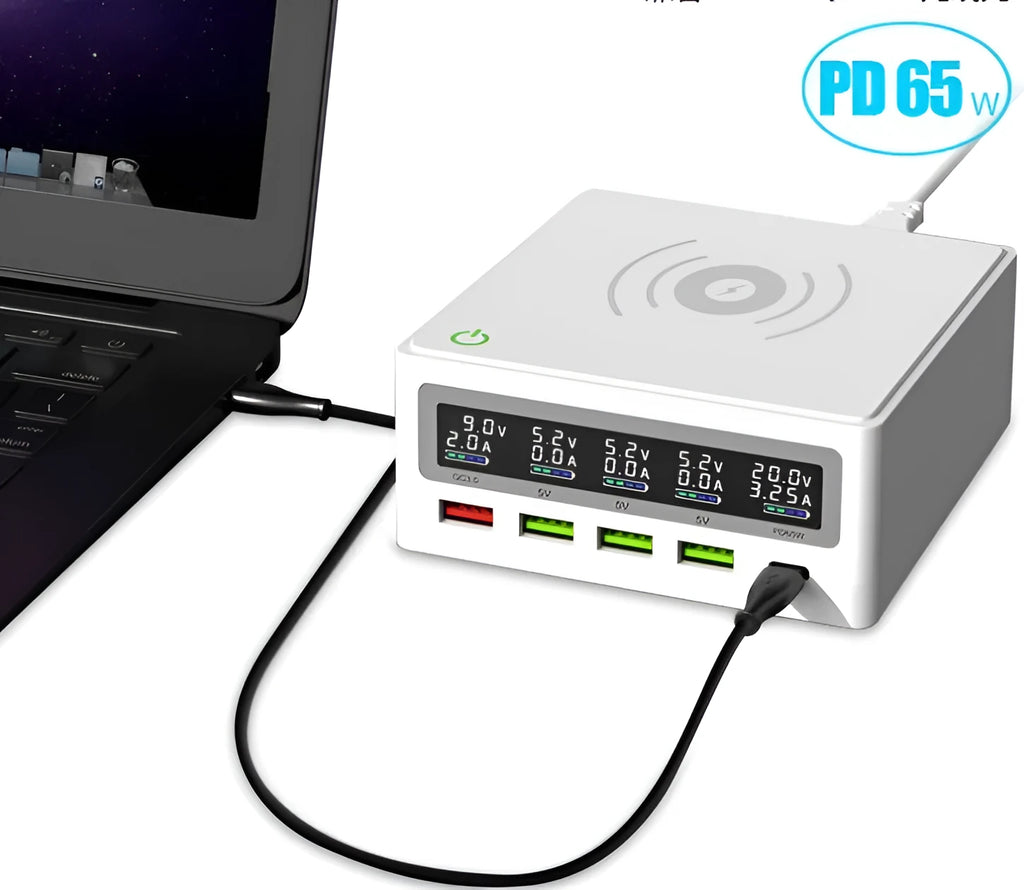 Amazon Explosive PD65W five-port USB charger with wireless charging pad and UK plug