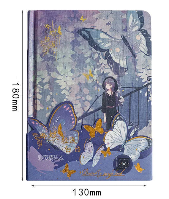 Butterfly Series A5 hardcover notebook with colour pages and bronzing finish